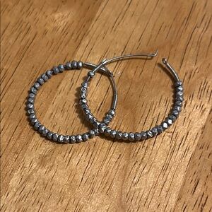 Elegant Silver Beaded Hoop Earrings